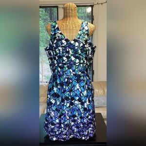 Ladies JUST TAYLOR Kaleidoscope Pattern Sleeveless Dress w/pockets - 14